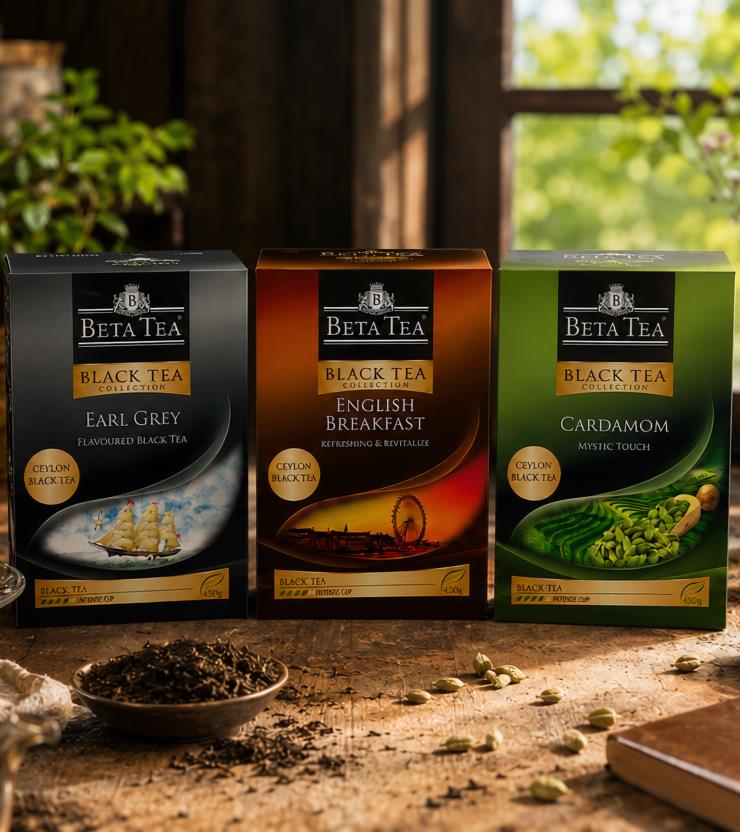 Beta Tea Earl Grey, English Breakfast, and cardamom loose leaf teas